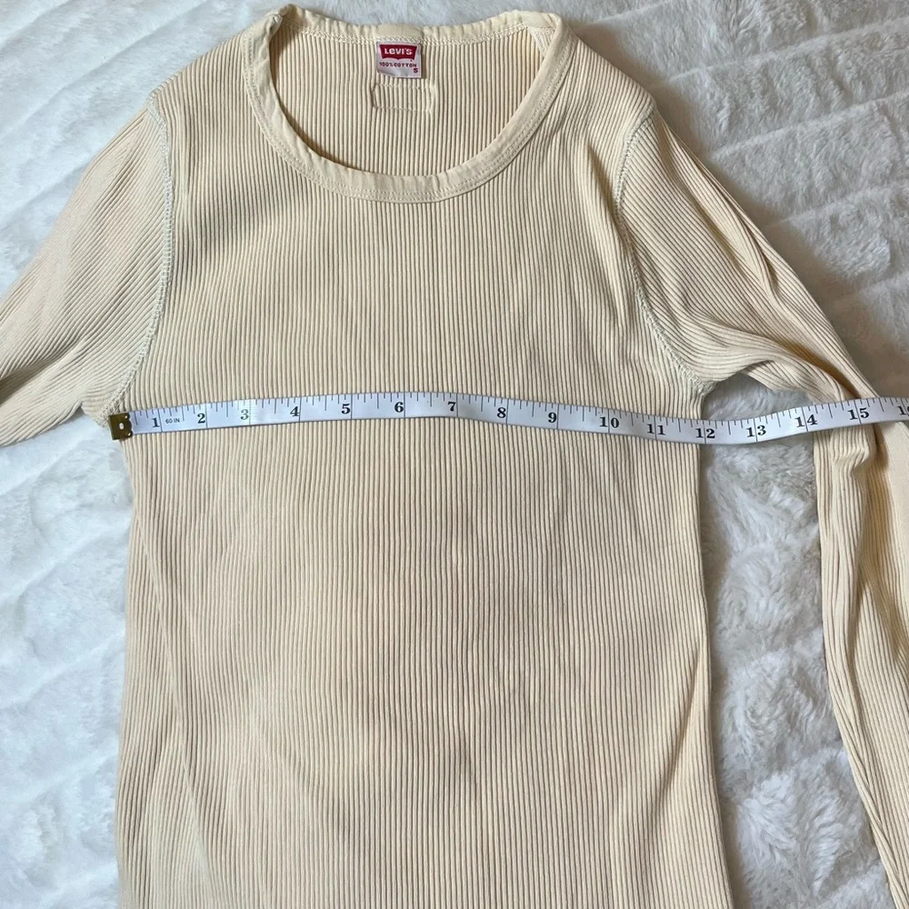 Levi’s Girls S Cream Ribbed Long Sleeve Tunic Tee Fall Winter Spring 100% Cotton